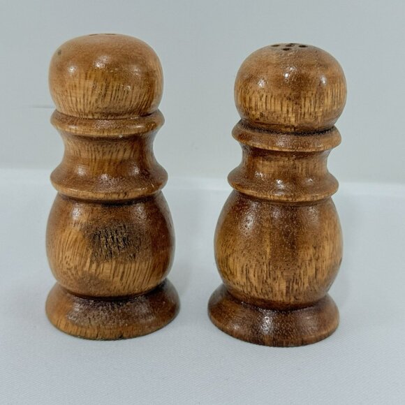Unbranded Other - Natural Wood Wooden Salt Pepper Shaker Set Eco Nature Country Carved Retro Brown